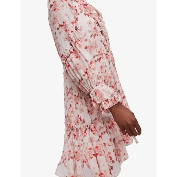 All Saints Ava Momo Dress Floral Print Long Sleeve Ruffle - Pink - US Size 4 - Picture 7 of 13